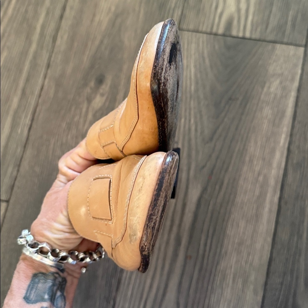 Ann Taylor Leather Sole slip on mule heel earthy tan size 8.5 square toe - Picture 10 of 14